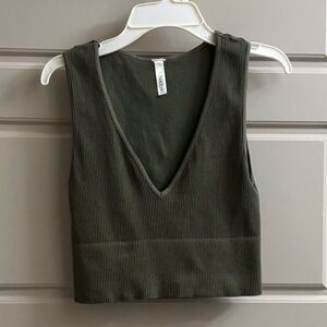 Nikibiki Olive Ribbed V-Neck Cropped Tank